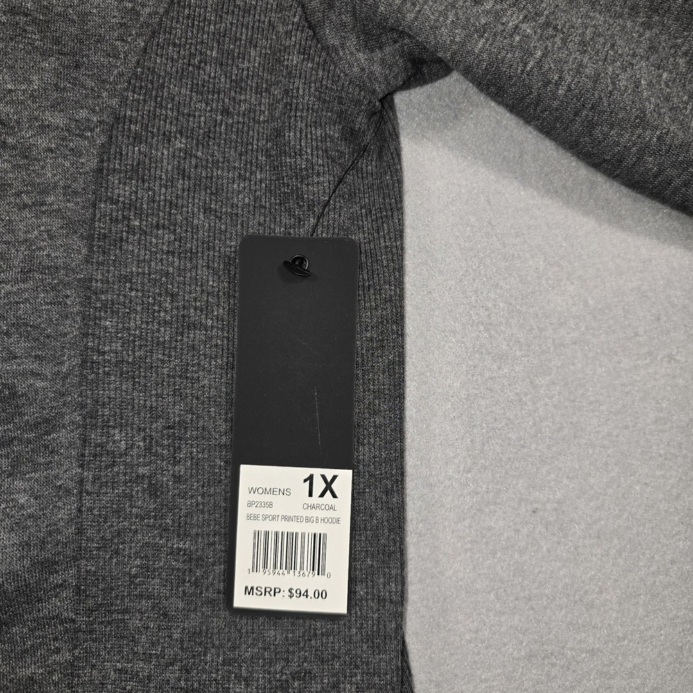 Bebe Sport Womens 1X Charcoal Hoodie‎ Printed Big B Camo Logo Pullover - Picture 3 of 12